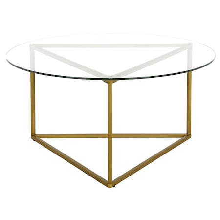 Homeroots 35" Gold Glass And Steel Round Coffee Table 520954