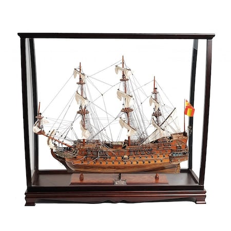 Homeroots 39" Wood Brown San Felipe Large Table Top Display Hand Painted Decorative Boat 401849