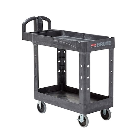 Rubbermaid Commercial Utility Cart with Deep Lipped Plastic Shelves, Plastic, 500 lb Load Capacity, 2 Shelves, 39 in L FG450088BLA