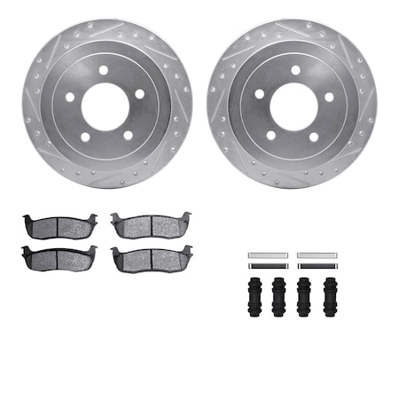 Dynamic Friction Co DFC Brake Rotor - Drilled & Slotted - Silver- Heavy Duty Brake Pad includes Hardware 7412-54061
