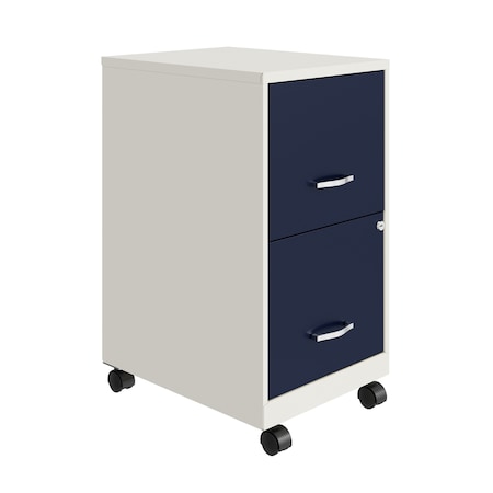 Space Solutions 14.25 in W 2 Drawer Mobile Vertical File Cabinet, Pearl White / Navy 25335