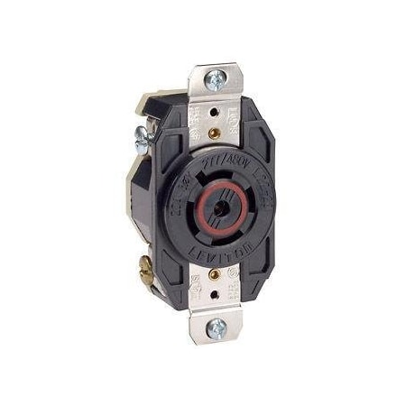 Leviton Flanged Locking Receptacle, L22-20R, 20 A, 277/480V AC, Three Phase, 4 Pole, Flush Mount, Black 2520