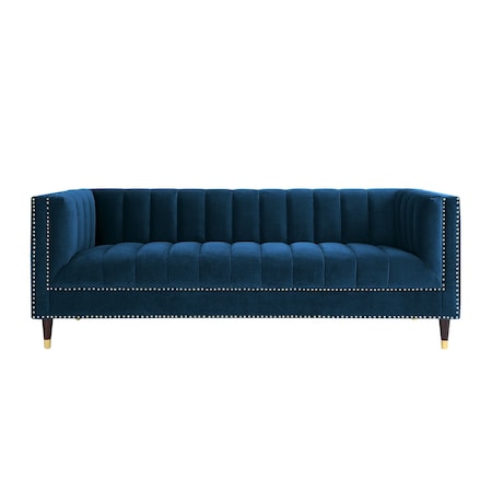 Homeroots 85" Navy Blue Velvet Wood Sofa 543933