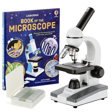 Amscope M148 Biological Science Student Monocular Compound Microscope 40X-1000X w/25pc Slide Collection and M148C-PS25-WM