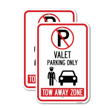Signmission Valet Parking Only Tow Away Zone with Car Graphic, 18'' X 24'' 2 Signs, Heavy Gauge Aluminum, 2PK A-1824-2PACK-22761
