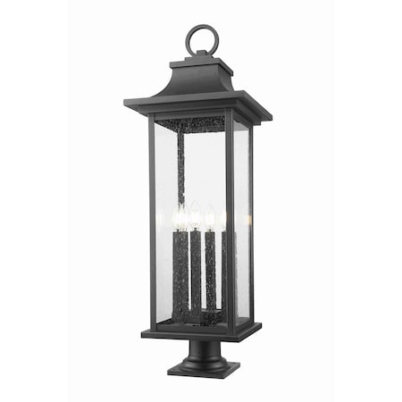 Z-Lite Tiberius 6 Light Outdoor Pier Mounted Fixture, Black/Clear Seedy, 12 In W x 36.75 In H 5017PHXLR-533PM-BK