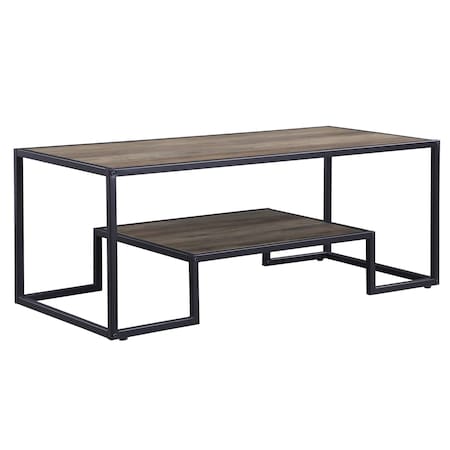 Homeroots 45" Brown and Black Metal Sled Coffee Table With Shelf 490565