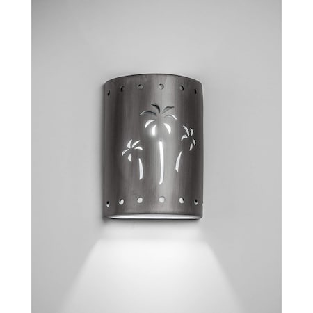 Luxury Lighting Mirage Flats 13 in Ceramic Outdoor Wall Light, Palm Tree Cutouts, Rubbed Pewter Paint Finish, 2PK (2) 102-22B-APew-ud-7-17