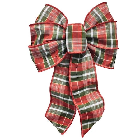 Holiday Trims Gift Bow, 812 x 14 in, Hand Tied Design, Cloth, GreenGoldRedWhite 6155