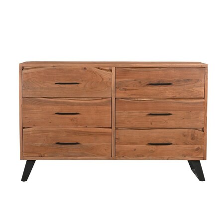 Homeroots 60" Natural Live Edge Solid Wood Six Drawer Double Dresser 571535