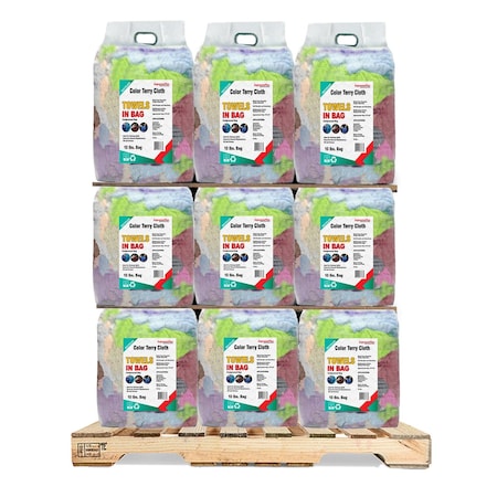 Supremeplus Recycled Color Terry Towel Cleaning Rags, 960 lbs. Pallet, 96 x 10 lbs. Bags, 96PK SP-8490