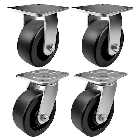 Hyw Products Heavy Duty Caster Set 5in Plastic Wheels, 2 Rigid & 2 Swivel, 4PK 40-50R-A1-HP-2,40-50S-A1-HP-2
