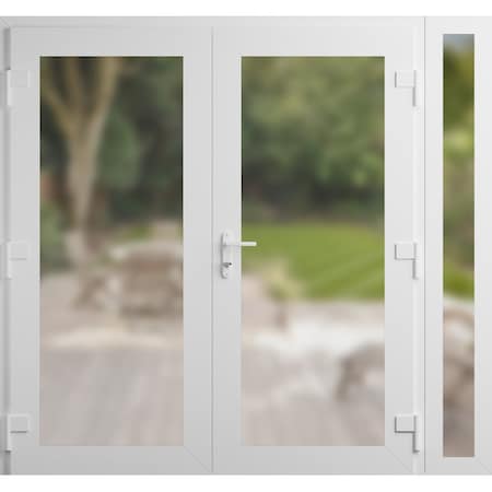 Vdomdoors Front Exterior Prehung Metal-Plastic Double Doors Frosted Glass / MANUX 8102 White Silk / Office Co MANUX8102DEXD-WS-W72+12xH80-LH-I