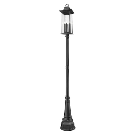 Z-Lite Tiberius 6 Light Outdoor Post Mounted Fixture, Black/Clear Seedy, 14.25 In W x 116.75 In H 5017PHXLR-564P-BK