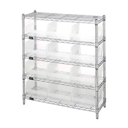 Quantum Storage Systems WIRE SHELVING UNIT WITH BINS CLEAR WR5-39-1236-209CL