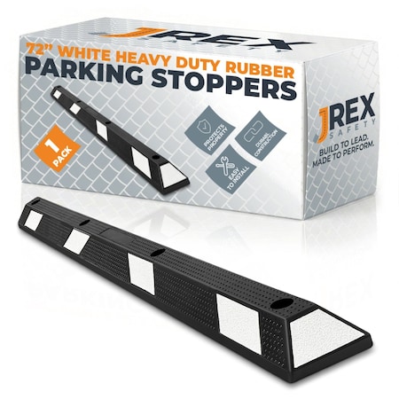 Jrex Safety 72 in Rubber Parking Block Curb Stop, White Reflective Strip PBSW-JR-6