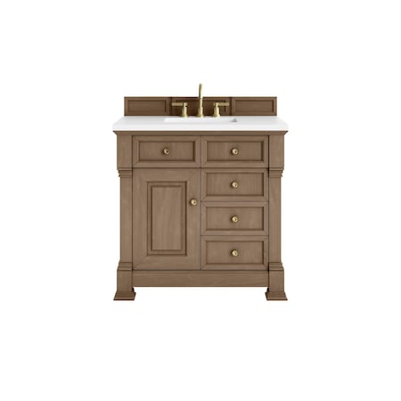 James Martin Vanities Brookfield 36 in. Single Vanity, Pecan, w/ 3 CM White Zeus Silestone Top 547-V36-PCN-3WZ