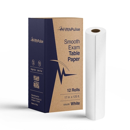 Fifthpulse Exam Table Paper 17 in. x 125 ft., Disposable Paper for Protection, 12 Rolls, White, 12PK FMN100721