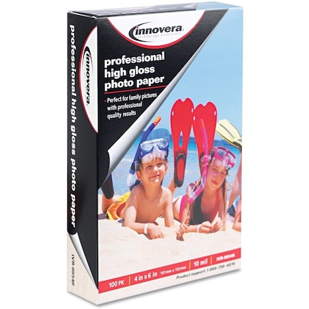 Innovera High-Gloss Photo Paper, 10 mil, 4 x 6, High-Gloss White, PK100 IVR99546