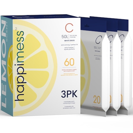 Happimess 13.2-Gal. (50L) Lemon Scented Drawstring Trash Can Liner, White (60-Count, 3-Packs of 20) HPM3100C-WHITE