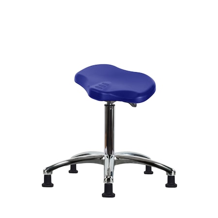 Blue Ridge Ergonomics Poly Ray Sit-Stand Stool Chrome-Medium Bench Height with Stationary Glides in Blue Poly PRPMBSO-CR-NF-RG-BLU