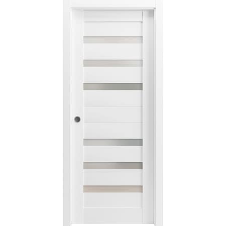 Sartodoors Sliding French Pocket Door with Frosted Glass White 24x80 Solid Core Modern Interior QUADRO4266PD-WS-24