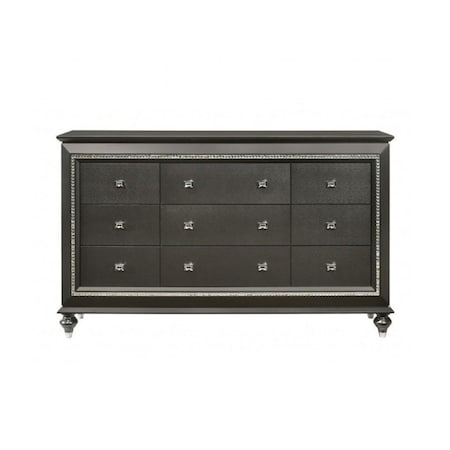 Homeroots 66" Gray Solid and Manufactured Wood Nine Drawer Triple Dresser 490478