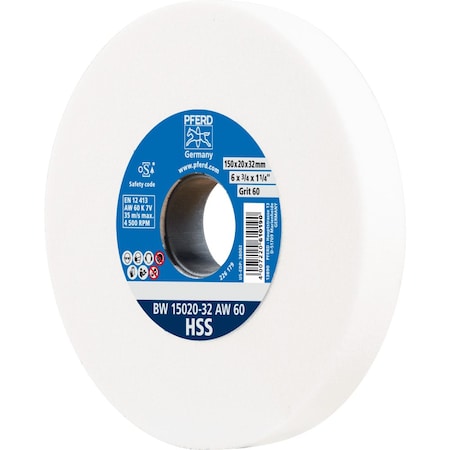 Pferd PFERD Vitrified Bench Wheel, HSS, 6in x 3/4 x 1-1/4, 60 Grit, Aluminum Oxide 61719