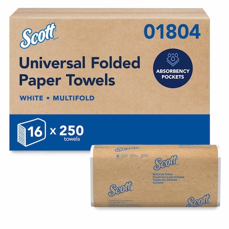 Scott Multifold Paper Towels, 9.2" x 9.4" sheets, White, (250 Sheets/Pack), 16PK 01804