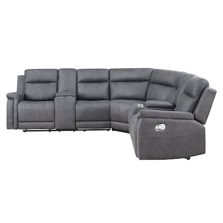 Homeroots Gray Faux Leather Reclining Curved Corner Sectional With Console 564419