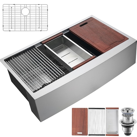 Vevor 36" Top Mount Farmhouse Kitchen Sink Single Bowl Basin 304 Stainless Steel TXHW362209RS1