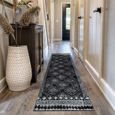 World Rug Gallery Geometric Shag Runner Rug 2 ft 3 in x 12 ft Anthracite WR120ANTHRACITE2X12