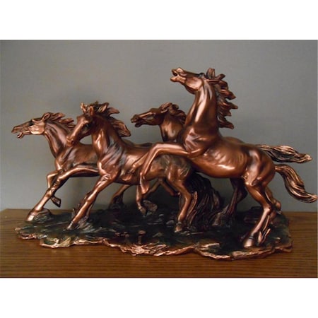 Dwellingdesigns F Four Wild Horses Bronze Plated Resin Sculpture DW2619770