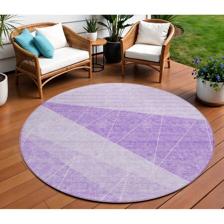 Homeroots 8' Lavender And Purple Round Geometric Washable Indoor Outdoor Area Rug 582478