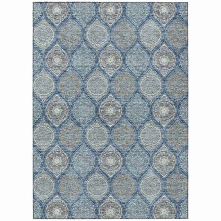 Homeroots 9' X 12' Navy Blue Ivory And Taupe Floral Medallion Washable Indoor Outdoor Area Rug 614609