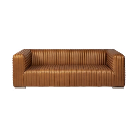 Homeroots 39" Gold Leather Sofa With Silver Metallic Legs 380388