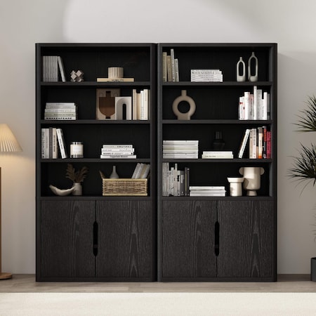 Manhattan Comfort Rivington 40in Bookcase Cabinet in Black - Set of 2 2-BC006-BK