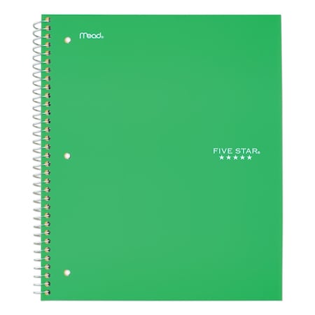 Five Star Wirebound Notebook, 1 Sub, Med/College Rule, Green, 11x8.5, 100 Shts 72055