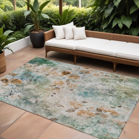 Homeroots 9' X 12' Teal Blue And Green Floral Washable Indoor Outdoor Area Rug 583146