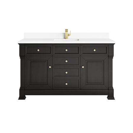 James Martin Vanities Brookfield 60 in Single Vanity, Black Onyx w/Single Hole 3 CM White Zeus Silestone Top & Backsplash 547-V60S-BKO-1WZ