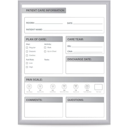 Ghent Patient Room Board, Steel, 24 1/2 in, 18 1/2 in, Aluminum Frame, White/Gray, Gloss GRPM311P-18