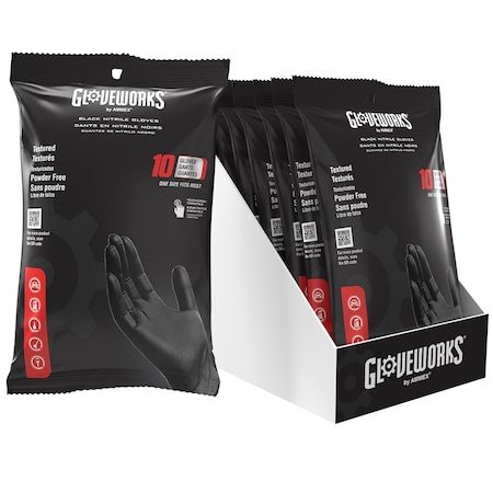 Gloveworks By Ammex One Size Fits Most GPNB10PK Black Gloveworks Nitrile Industrial Latex Free Disposable Gloves, X310PK