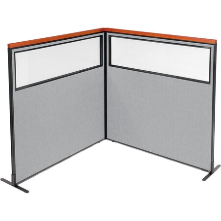 Global Industrial Interion Deluxe Freestanding 2-Panel Corner Divider w/Partial Window 60-1/4"W x 61-1/2"H Gray 695099GY