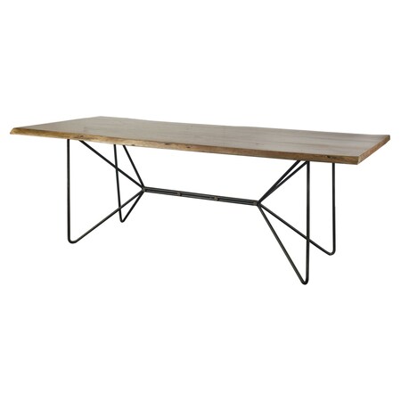Homeroots 84" Natural And Black Solid Wood And Metal Trestle Base Dining Table 380464
