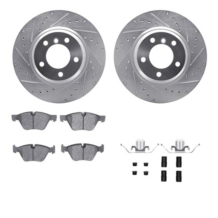 Dynamic Friction Co DFC Rotors-Drilled & Slotted-Silver w/ EURO 5000 Ceramic Brake Pads Incl Hdw 7612-31066