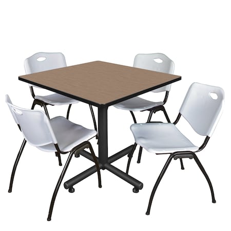 Regency Square Kobe Breakroom Table W/ 4 M Stack Chairs, 36 in W, 36 in L, Noble Oak TKB3636NO47GY