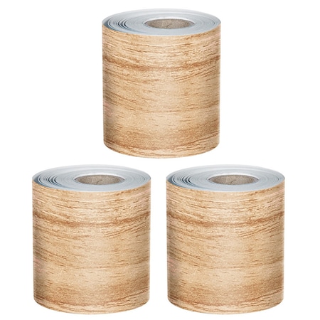 Carson Dellosa Grow Together Light Wood Grain Rolled Straight Bulletin Board Borders, 65 Feet Per Roll, 3PK 108510