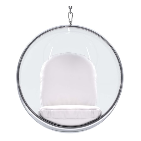 Homeroots 42" White Faux Leather Balloon Chair 520606