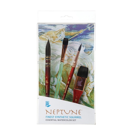 Princeton Neptune Watercolor Brush Set, Synthetic Bristles, Short Handle Watercolor Paintbrush, 4-Piece Set P4750BSET
