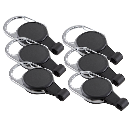 Sicurix No-Twist Carabiner ID Card Reel with Slot Hook, Black, 6PK 68434